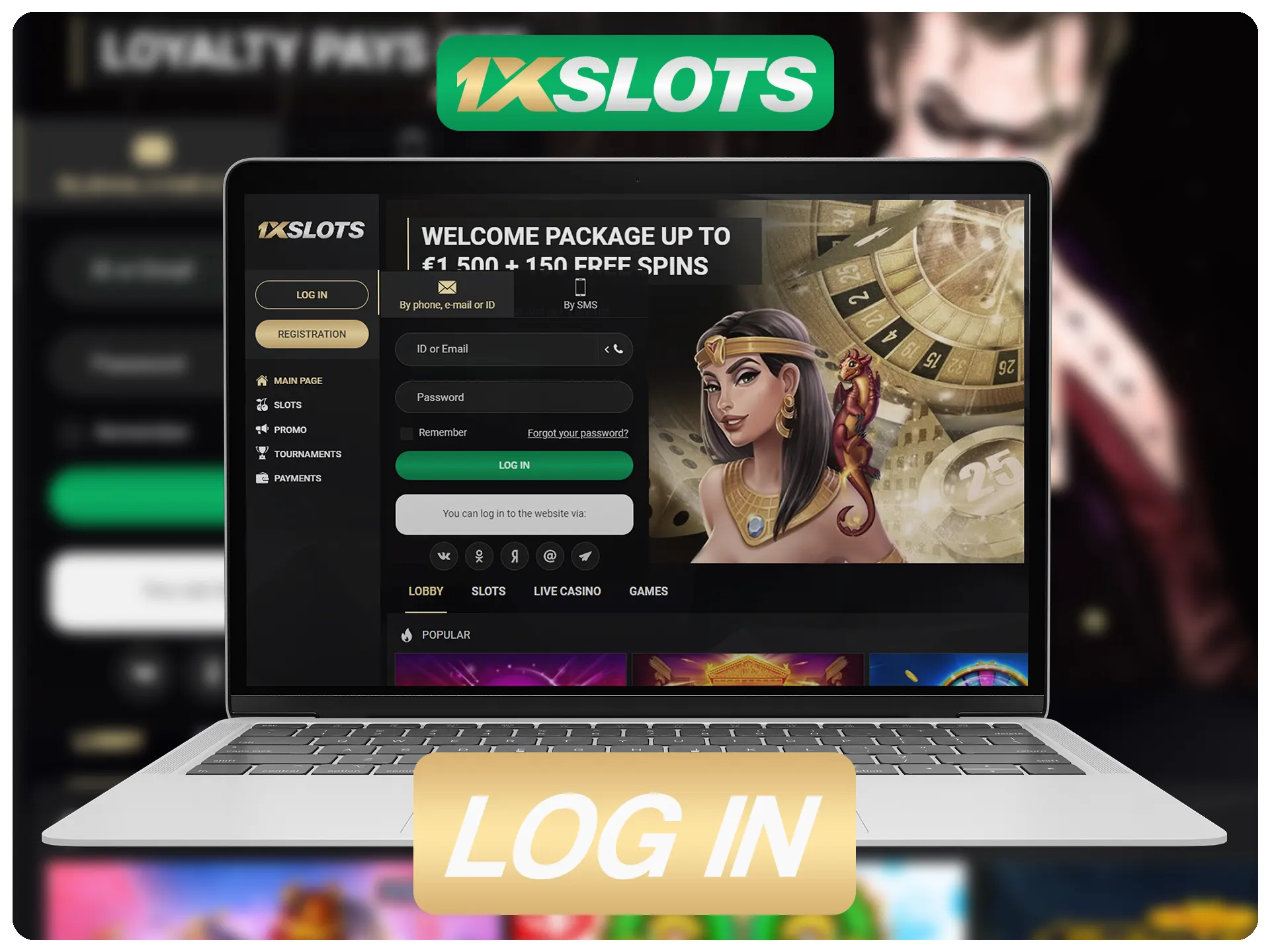 Use seus detalhes de login do 1xSlots para fazer o login.