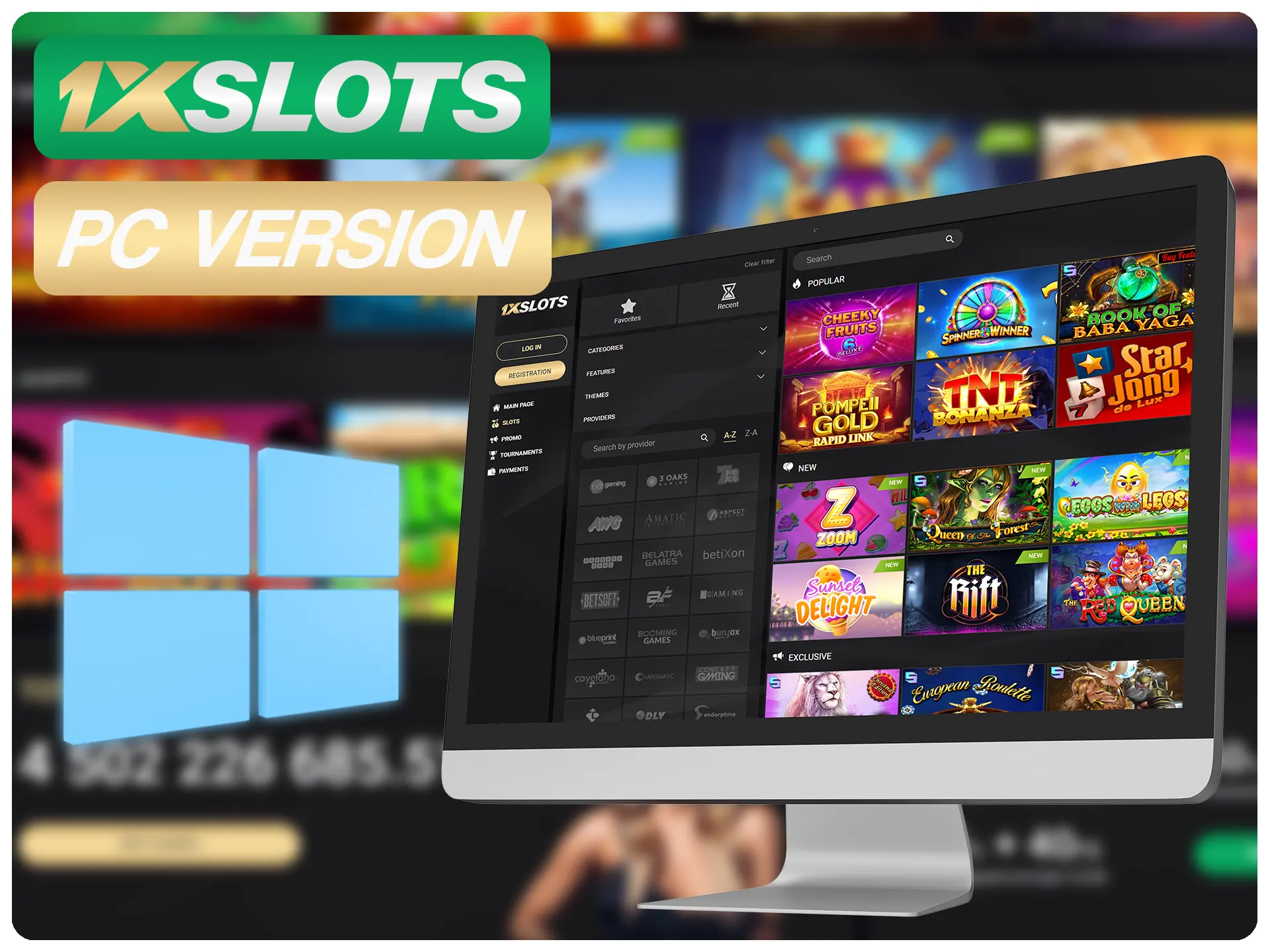 Use a versão para PC do site 1xSlots em qualquer computador.